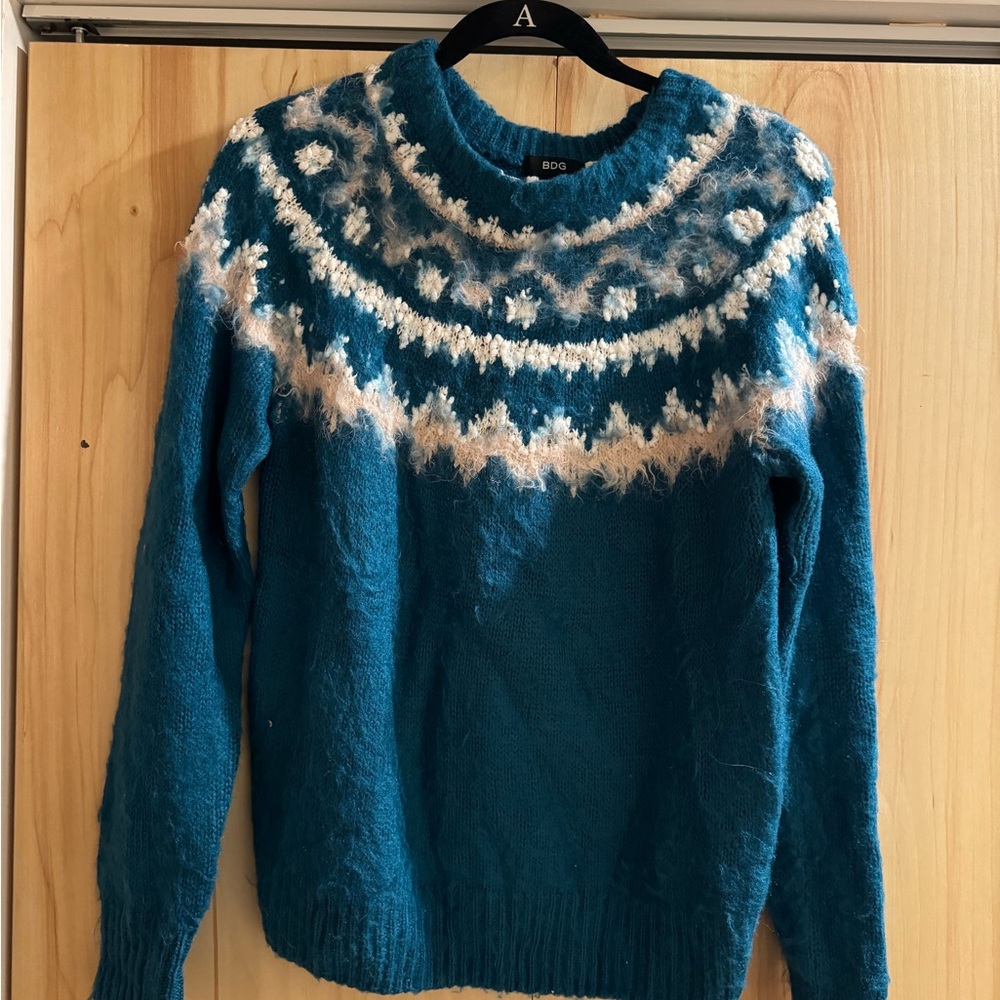 BDG Blue and Cream Women's Sweater
